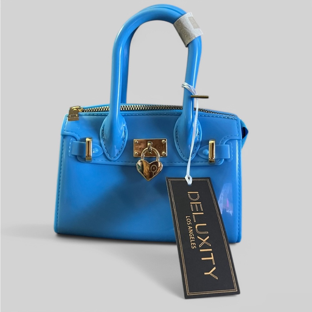 NWT Deluxity Small Jelly Blue Satchel Crossbody Gold Tone Hardware & Hand Bag - Picture 3 of 7